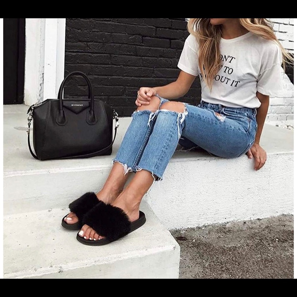 Faux Fur Slides Black - Picture 1 of 5